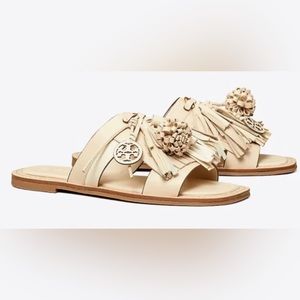 Tory Burch Miller Tassel Slides Size 6 New Cream. New Without Box